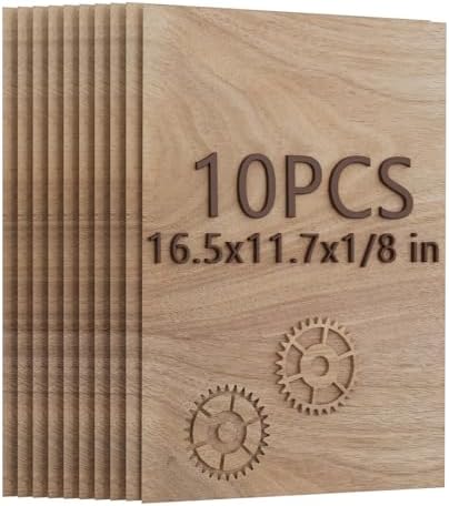 10 Pack Black Walnut Plywood Sheets, 16.5"x11.7"x1/8" Unfinished Wood Blanks, Ideal for Laser Cutting, Engraving, DIY Crafts, Wood Burning, Sign Making & Home Decor