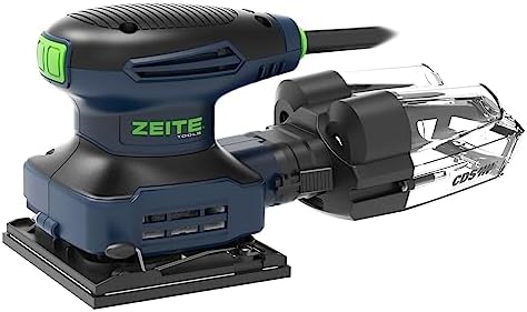 ZEITE 2.4 Amp 1/4 Sheet Sander with 12Pcs Sandpapers, Electric Palm Sander for Woodworking, 10 Ft Cord, 14000 OPM, Vacuum Attachment, Cyclonic Dust Box for Wood Polishing Sanding