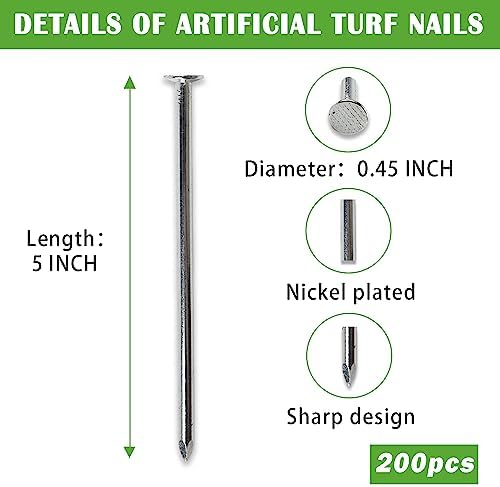 SUNTURF 200 Pack 5 Inch Plastic Edging Nails Artificial Turf Stakes Galvanized Metal Spiral Landscape Spikes for Fake Landscaping Grass, Paver Edging, Weed Barrier, Artificial Turf