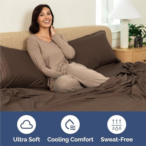 King Size 4 Piece Sheet Set - Comfy Breathable & Cooling Sheets - Brown
