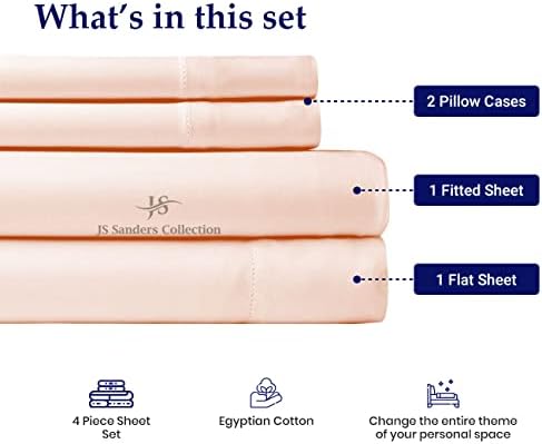 JS Sanders Collection Split Head Sheet Set 4PC King Size, Peach