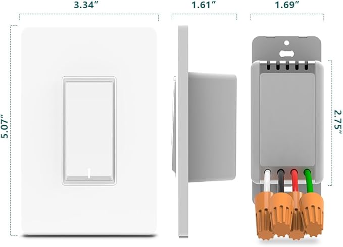 TREATLIFE Single Pole Smart Light Switch, Neutral Wire Required, 2.4GHz Wi-Fi Light Switch, Works with Alexa and Google Home, Schedule, Remote Control