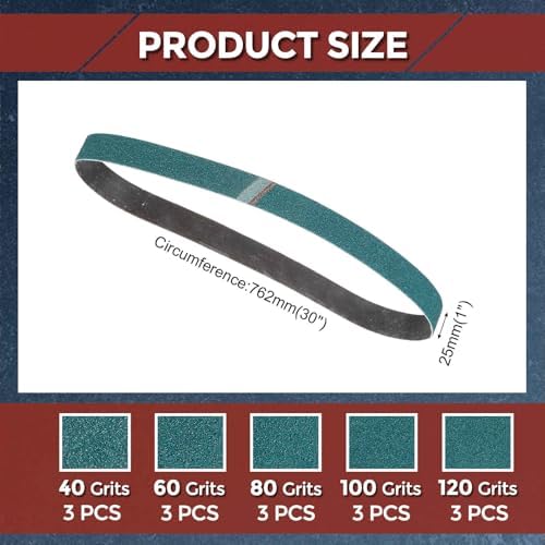 15 Pcs Sanding Belts, 1 x 30 Inch 40/60/80/100/120 Grit