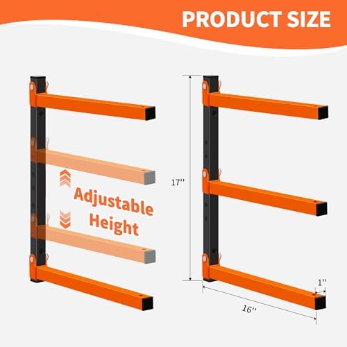 Homydom Heavy Duty Wall Mounted Lumber Storage Rack, 3-Level, 4 Pack Metal Garage Shelving System for Wood, Pipes & Skis, 300 Lbs Capacity Organizer Bracket (Black/Orange)