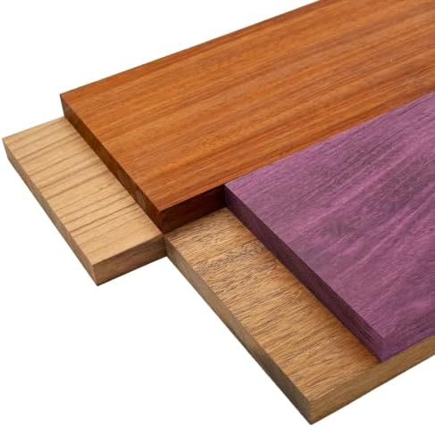 Barrington Hardwoods Imported Exotic Hardwood Variety Pack - Padauk, Red Zebrawood, Purpleheart, and Merbau (3/4" x 6" x 12" (4 Pieces))