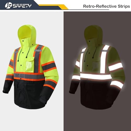 JKSafety Hi Vis Rain Jacket for Men Women Class 3 Rain Gear YBlack 2XL