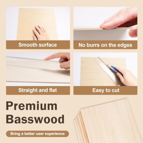 108 Pack Basswood Sheets for Crafts, 6"x6"x1/8" 3mm Thick Plywood Sheets with Smooth Surfaces-Unfinished Squares Wood Boards for Laser Cutting, Wood Burning, Architectural Models, Staining