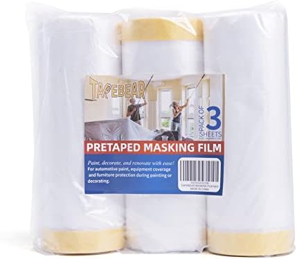 TAPEBEAR Pre-Taped Masking Film Tape and Drape 5feet x 90feet 3Rolls