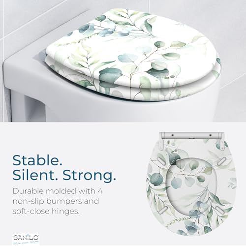 Sanilo Wooden Toilet Seat with Quick Release & Soft Close [ROUND] - Decorative & Slow Close Molded Wood Seat - With One Click for Easy Installation & Cleaning - With Adjustable Fit (Eucalyptus)