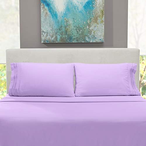 Hearth & Harbor King Size Sheets - 4 Piece Bed Sheet Set, Hotel Luxury Double Brushed Bed Sheets - Extra Soft Bedding Sheets & Pillowcases, King, Lavender