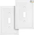 Henne Bery Modern Edge Decorative Wall Plate Switch Plate Outlet Cover, Durable Solid Zinc Alloy (Single Toggle 2PK, White)