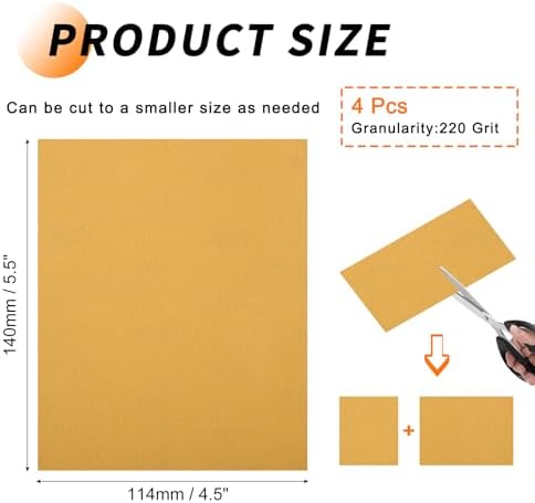 4 Pcs 220 Grit Sandpaper 4.5 x 5.5 Inch Sand Paper Alumina Gold
