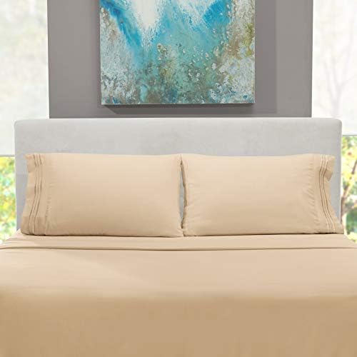Hearth & Harbor Queen Size Sheets - 4 Piece Bed Sheet Set, Hotel Luxury Double Brushed Bed Sheets - Extra Soft Bedding Sheets & Pillowcases, Queen, Beige