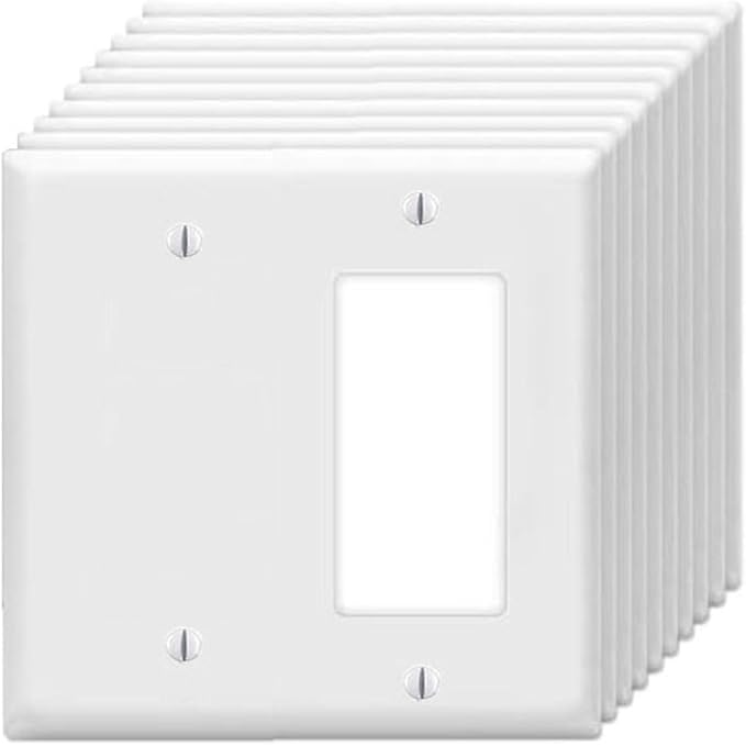 ZEFTV Decorator Rocker/Blank Wall Plates 2-Gang Switch Outlet Electrical Cover Plate Unbreakable Thermoplastic Faceplate for Light Receptacle Outlet Switch, White (10 Pack)