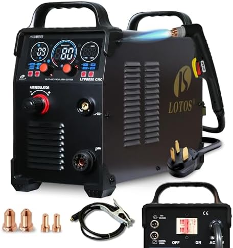 LOTOS LTP8050 CNC 80AMP Blow Back Arc Plasma Cutter, CNC Interface Ready, HTC/Arc OK Output, Drag Cut Enabled, 1" 25mm Clean Cut, Metal Cutting Machine, 220V