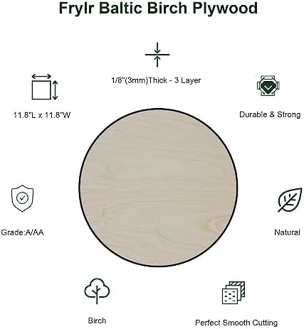 Frylr 12"*12"*1/8" Thickness Premium Baltic Birch Plywood, 3MM Unfinished Wood A/A Grade (Box of 8) Perfect for Wood Crafts, Laser Engraving and Cutting, Painting, DIY
