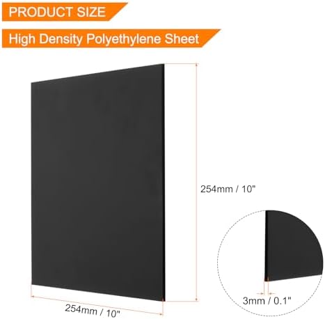 MECCANIXITY UHMW Sheet Ultra High Molecular Weight Polyethylene Sheet, 1/8" Thick Hard HDPE Plastic Sheet Board for DIY Craft 10" x 10" Black
