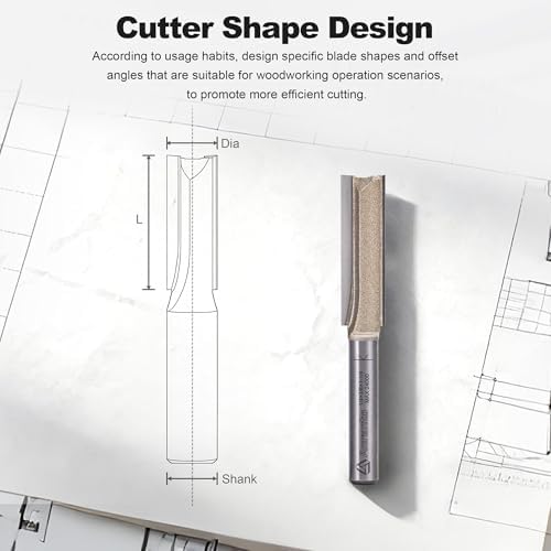 Straight Router Bits 1/4" Shank, 3/8" Cut Diameter, 1-1/4" Cut Length, Useful for Plunging Capabilities for Cutting Grooves, Dados, Mortising