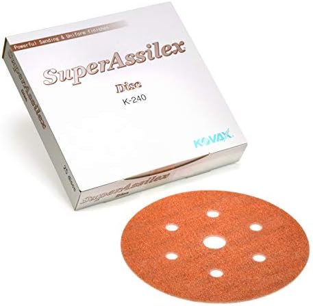 Super Assilex Flexible 6 inch Sanding Discs, Brown K-240, 7 Holes, Hook & Loop, 193-2557, 25 Discs