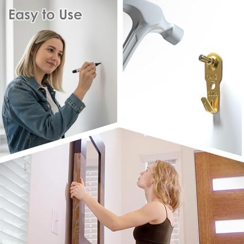 Picture Hangers, Extra Thick, 30 lb, for Decorative Drywall & Plaster Walls - Small Nails for Painting, Frame Hooks to Hang for Hanging, 20 pcs, Gold