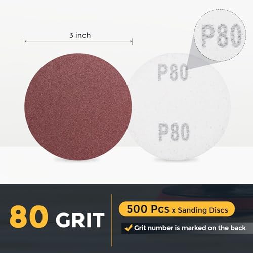 HARFINGTON 500 Pcs 3 Inch Sanding Discs 80 Grit Red Aluminum Oxide