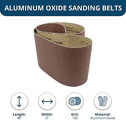 Benchmark Abrasives 6” x 48” Aluminum Oxide Sanding Belts for Grinding Deburring Polishing Rust Removal on Metal, Stainless Steel, and Carbon Steel, Use with Belt Disc Sander (2 Pack) - (100 Grit)