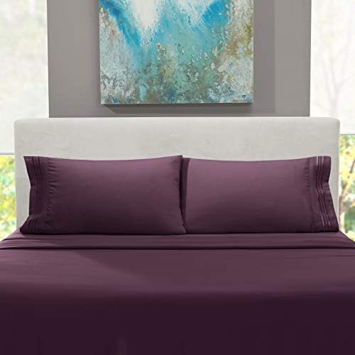 Hearth & Harbor Queen Size Sheets - 4 Piece Bed Sheet Set, Hotel Luxury Double Brushed Bed Sheets - Extra Soft Bedding Sheets & Pillowcases, Queen, Purple