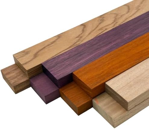 Barrington Hardwoods Imported Exotic Hardwood Variety Pack - Red Zebrawood, Purpleheart, Padauk, Okoume - 3/4" x 2" (8 Pcs) (3/4" x 2" x 12")