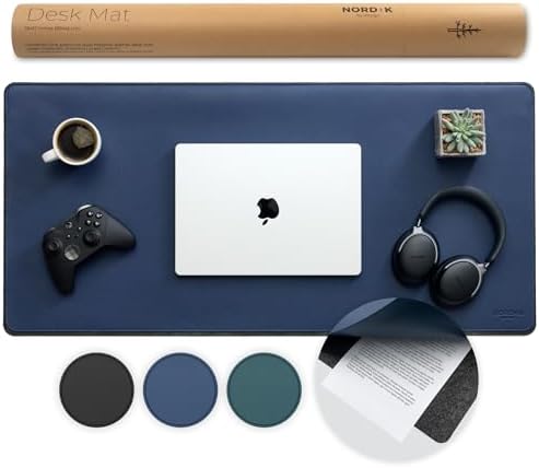 Nordik Felt and Leather Desk Mat - Dual Layer Midnight Blue 35 x 17 in