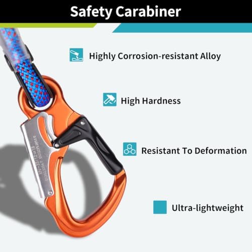 1/2" X 8 FT Flip Line Kit,Arborist Positioning Lanyard Kit with Triple Lock Carabiner Adjustable Positioning Rope for Fall Protection, Arborist, Tree Climbers, Fall Protection