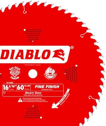 Diablo Fine Finish Saw Blade for Wood - 16-5/16" Diameter, 60 ATB Teeth, 1" Arbor, .114" Kerf, 22° Hook Angle, .079" Plate, 4000 Max RPM - D1660X