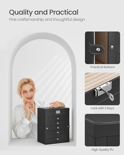 SONGMICS 6-Layer Jewelry Box Organizer with 5 Drawers, Lock and Mirror