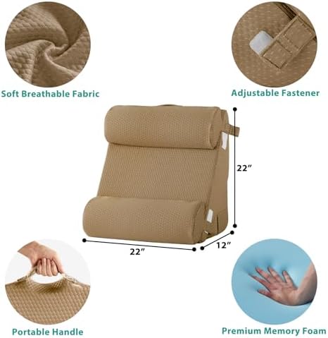 Bedluxe Adjustable 4pcs Bed Wedge Pillow Set, Memory Foam Wedges Pillow Post Surgery for Back, Neck, Leg Pain Relief, Pillows Wedge for Sleeping, Sitting up in Bed, Acid Reflux and GERD, Brown