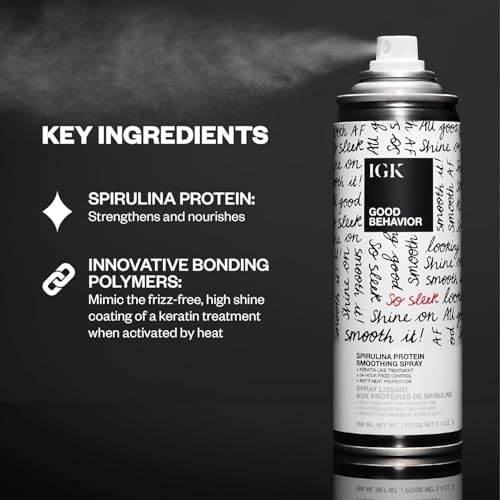 IGK Glass Hair Duo | Good Behavior Spirulina Smoothing Spray + Disco Disco Clear Gloss Shine Spray | Keratin Like Treatment + Glossy Finish | 5.6 oz + 5.3 oz