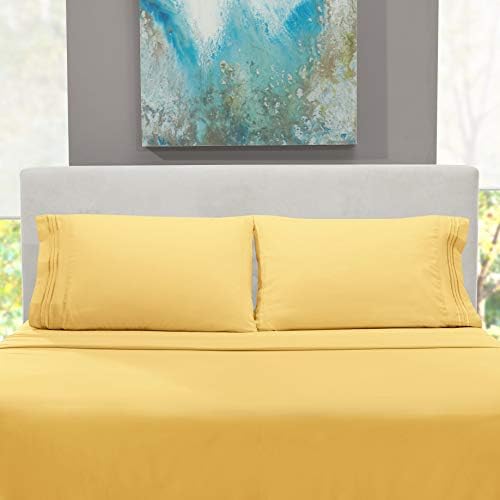 Hearth & Harbor Cal King Size Sheets - 4 Piece Bed Sheet Set, Hotel Luxury Double Brushed Bed Sheets - Extra Soft Bedding Sheets & Pillowcases, California King, Mellow Yellow