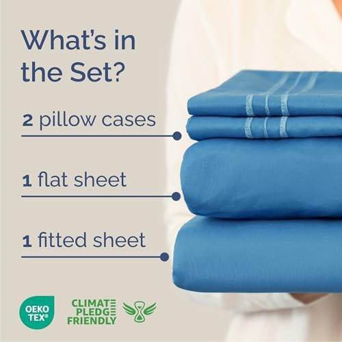 Cal King Size 4 Piece Sheet Set - Breathable & Cooling Sheets - Denim Blue