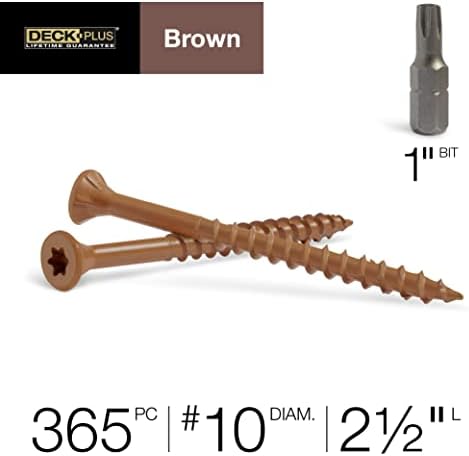 Deck Plus Deck Screws, #10 x 2-1/2in, 365 Pieces,5 Lb Box, Brown