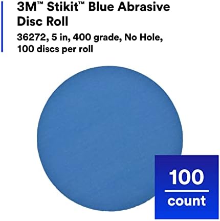 3M Stikit Blue Abrasive Disc Roll 36272, No Hole, Primer Sanding, E-Coat Sanding, Paint Preparation, 400 Grade, 5 in, 100 Discs/Roll