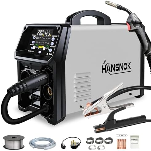 Aluminum MIG Welder with Pulse 200A 5 in 1 110V/220V Dual Voltage with 2T/4T Synergic Multifunctional Welding Machine Pulsed MIG/Gas MIG/Flux Core//Stick/Lift TIG Large LED Display Wire Feed Welder
