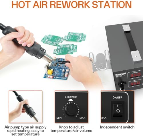 Bakon 852d+ Heat Gun And Soldering Iron 2-In-1 Kit, Smd Hot Air Rework Soldering Station, Multiple Functions Electronics Kit, Led Digital Display, Knob Type Adjustable Temperature