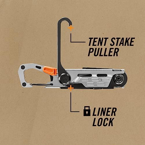 Gerber Gear Stake Out 11-in-1 Multi-tool - 2.2" Plain Edge Blade, Tent Stake Puller, Carabiner Carry - EDC Gear and Equipment - Graphite