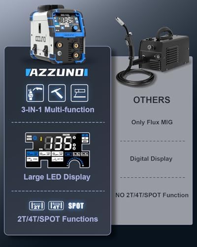 AZZUNO 135A MIG Welder 110V, 3-in-1 Gasless Flux Core MIG/Lift TIG/Stick