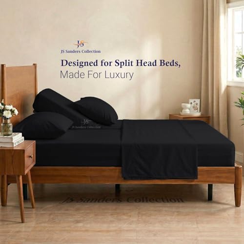 JS Sanders Collection Split Head Sheet Set 4PC Cal. King Size, Black
