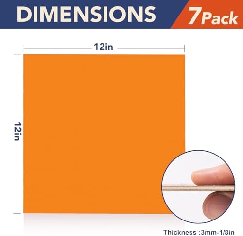 Rowood Colored Plywood Sheets for Laser Cutting,12x12x1/8inch,7 Pack 3mm Thin Unfinished Wood Crafts for Laser Engraving and DIY Ornaments and Architectural Model-Red/Orange/Yellow/Blue-WB124