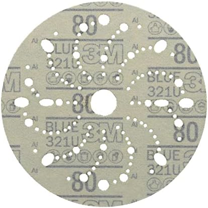 3M Hookit Blue Abrasive Disc, 321U, 36172, 6 in, 80+ Grade, Multi-Hole