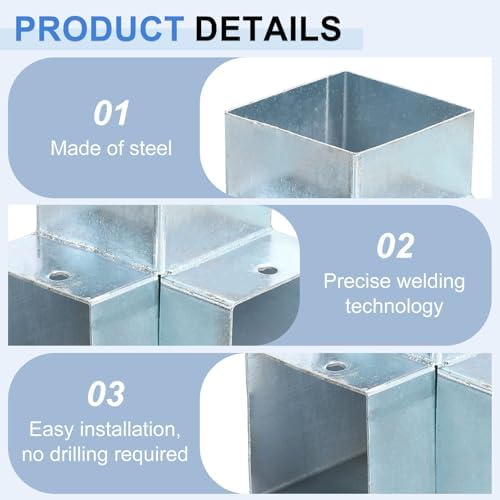 uxcell 3-Way Gazebo Brackets Kit, Right Angle Corner Bracket Woodworking DIY Post Base Kit for 2" x 2" Lumber for Outdoor Patio Gazebo Log Cabins (8 Pack)