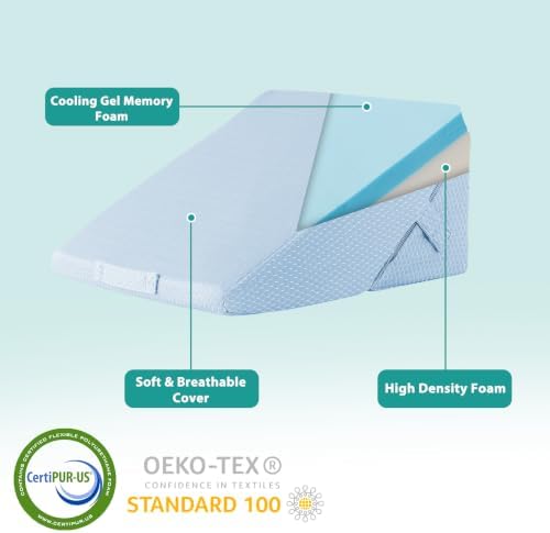 Bedluxe Wedge Pillow for Sleeping, Adjustable 9&12 Inch Foldable Bed Wedge Pillow Set, Orthopedic Memory Foam Triangle Pillows Wedge, 7-in-1 Elevated Pillows for Leg and Back Support, Light Blue
