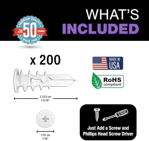 TOGGLER SnapSkru SPM Mini Drywall Anchors, 100 Pack, Screws not Included