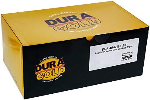Dura-Gold Premium 1/4 Sheet Gold Sandpaper Sheets, 180 Grit (Box of 400)