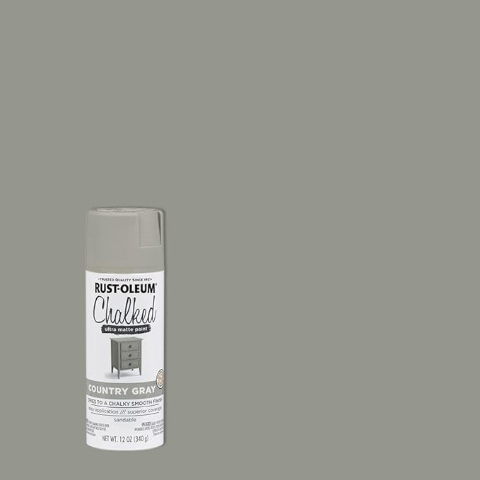 Rust-Oleum Country Gray Chalked All-in-One Ultra Matte Spray Paint | One Coat Coverage | No Primer, Sanding, Or Topcoat Needed | Easy Spray Application | Made in USA | 12 OZ